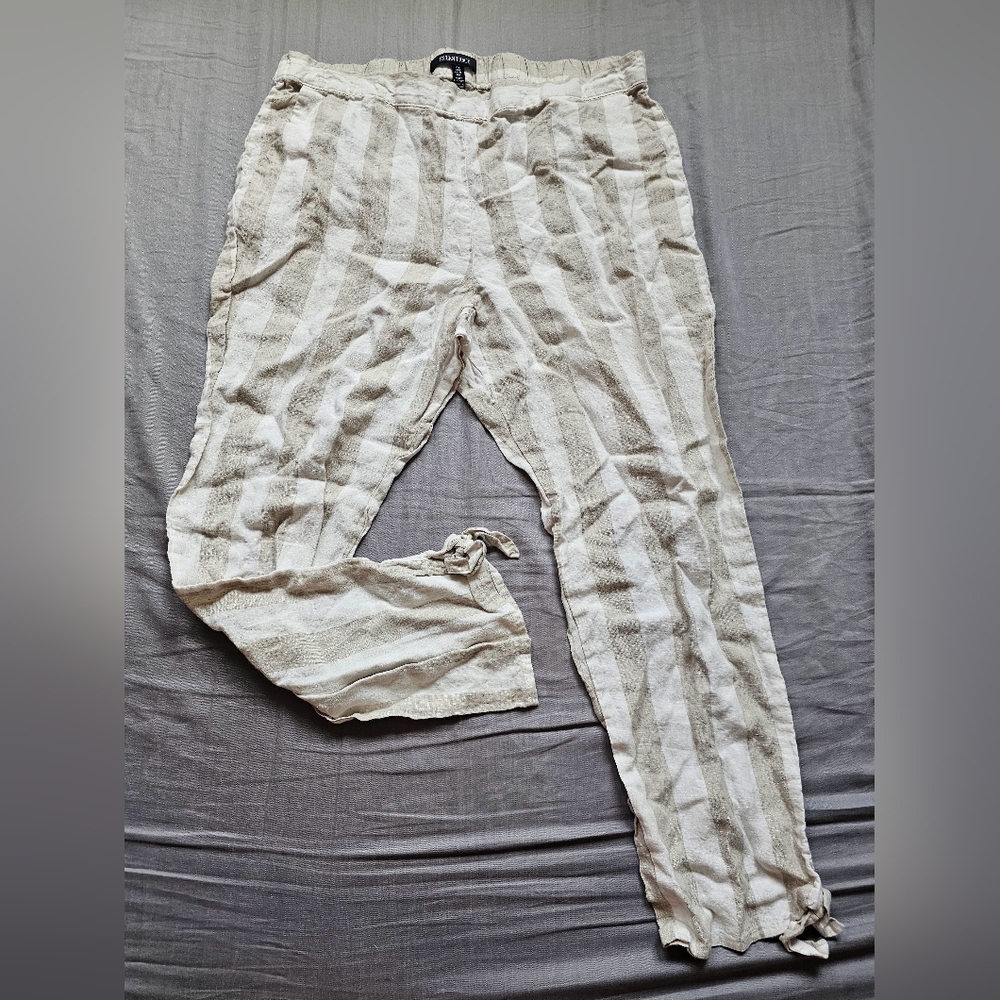 Beige striped linen pants